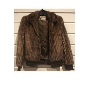 Dillard's Brown Bomber Fur Jacket - Small